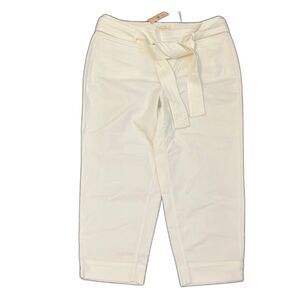 LOFT Ivory Tie-Waist Cropped Ankle Pants